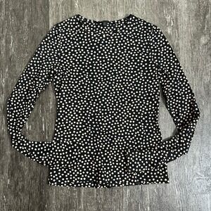 COS Women's XS Long Sleeve Top Black Polka Dot Print Casual Basic Fitted